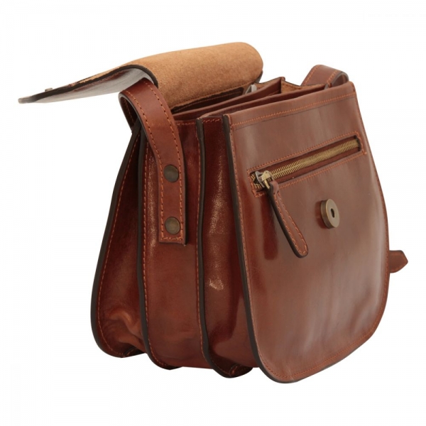 Old Angler Schultertasche Leder Braun Seitenansicht-1